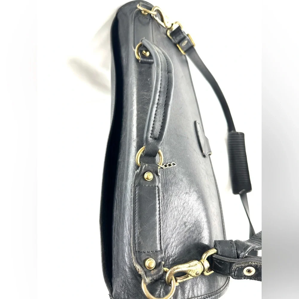 Jack Georges Vintage Turn Lock Flap Black Leather Messenger Bag Briefcase USA